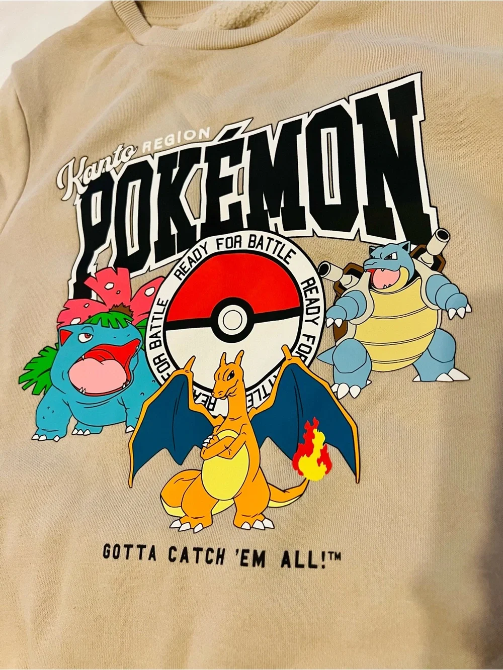 Pokemon Kids Tan Sweatshirt & Grey Joggers Set with Kanto Graphics
